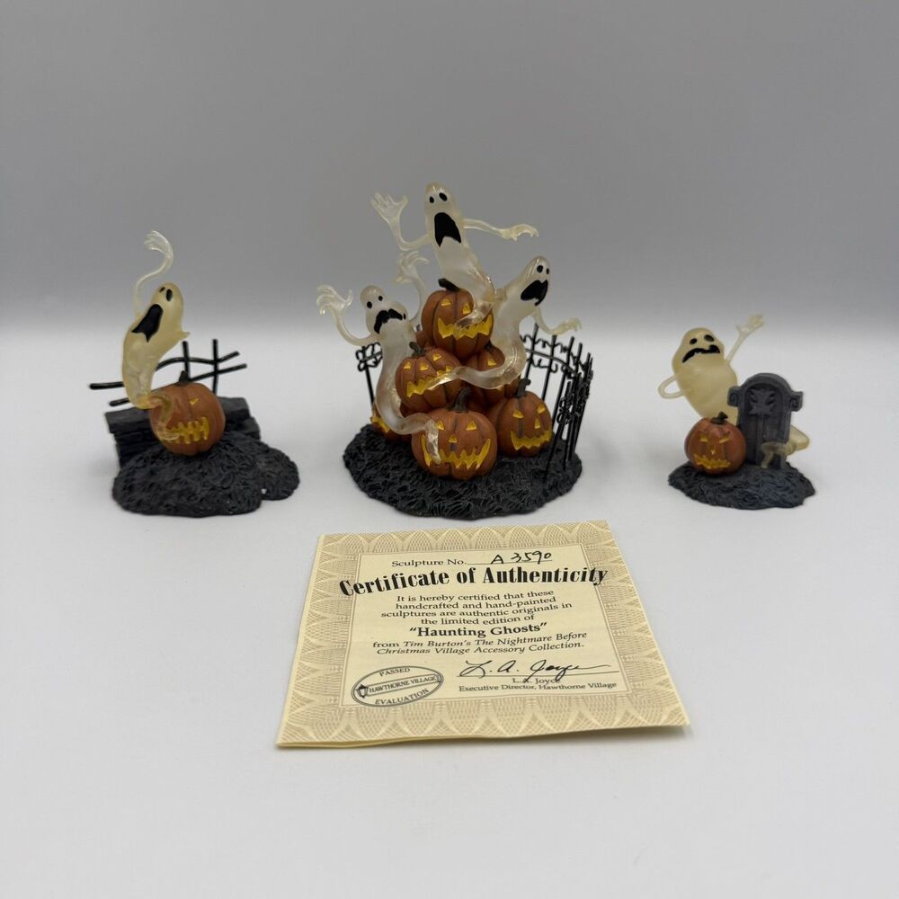 Hawthorne Village Nightmare Before Christmas Haunting Ghosts Set of 3 COA 2006